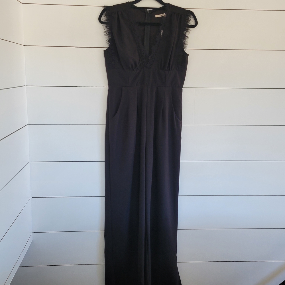 Francesca's Mi Ami Black Jumpsuit with Lace Detail Small - Picture 2 of 6